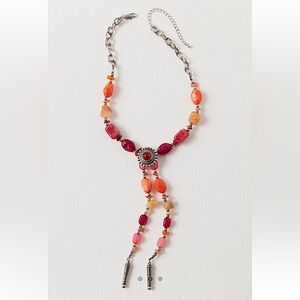 NWT Free People Beachriders Bolo Necklace In Color Bright Pink Orange Red Silver